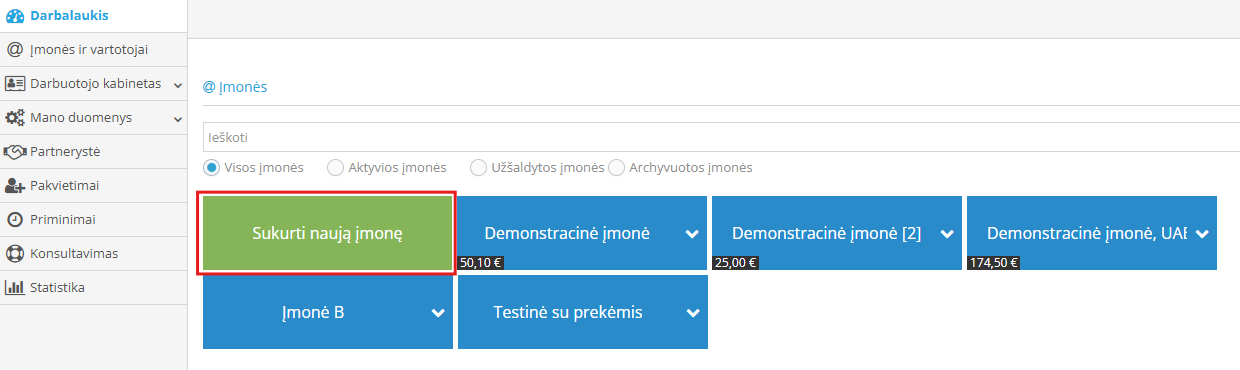 Naujos įmonės kūrimo langas